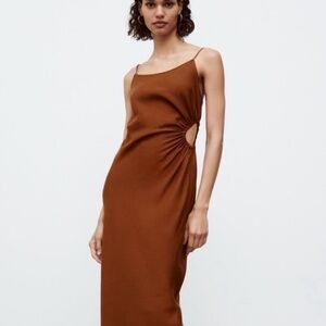 Zara Side Cut Out brown Linen dress - XS